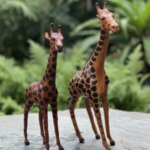 Vintage 1950’s Leather Wrapped Large Painted Giraffes Scultures